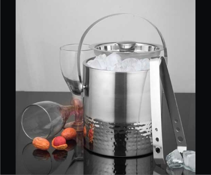 Double Wall Straight Ice Bucket with Tong – Matte and Hammered