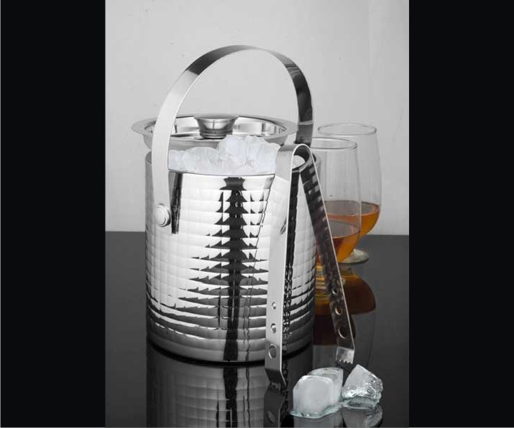 Double Wall Straight Ice Bucket with Tong – Square Pattern