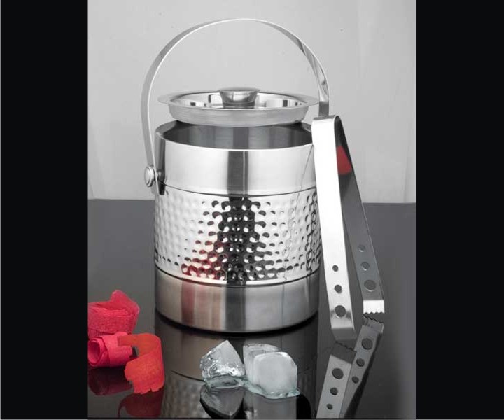 Double Wall Straight Ice Bucket With Tong-Dual Finish