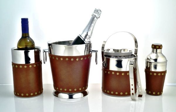Brown Leather Studded Bar Set