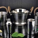 Ribbed Hammered Bar Set With Natural Rope Handle