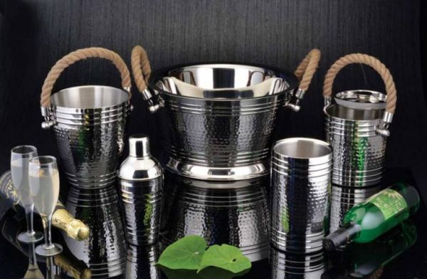 Ribbed Hammered Bar Set With Natural Rope Handle