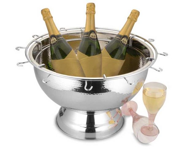Single Wall Hammered Champagne Bowl With Glass Hangers