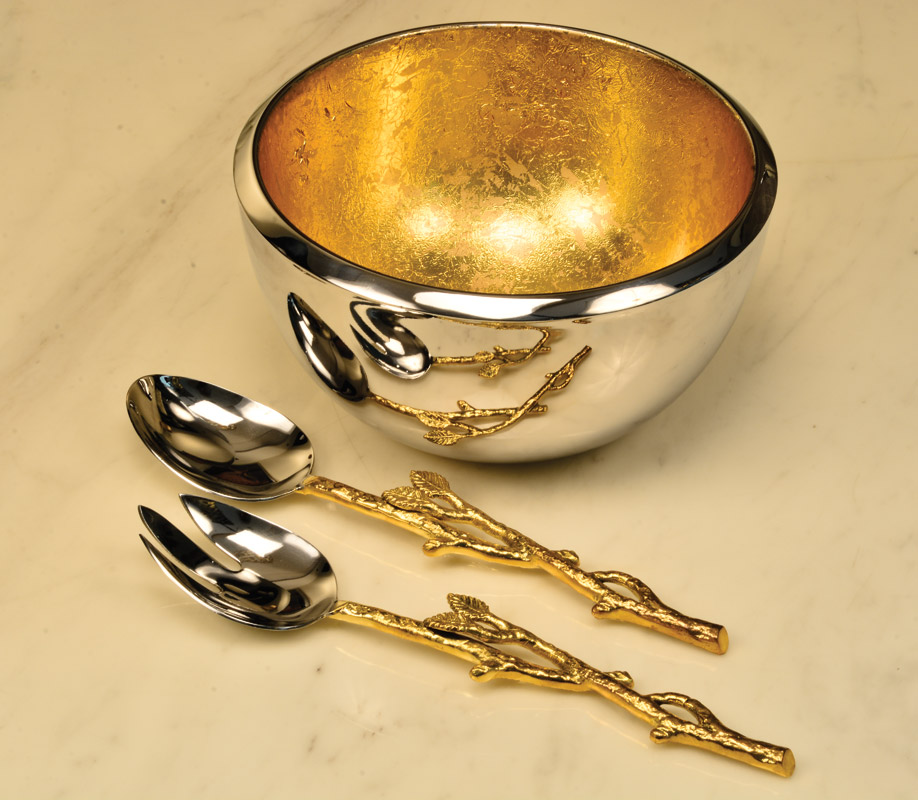 Set of round bowl with servers Gold leafing (3 pcs)