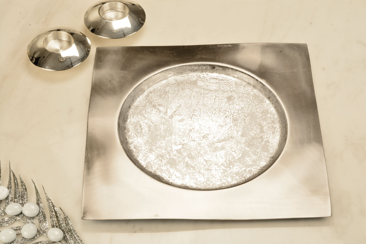 Square Serving Tray Silver Leafing
