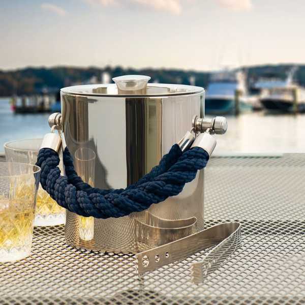 Mirror Shine Ice Bucket With Blue Rope Handle